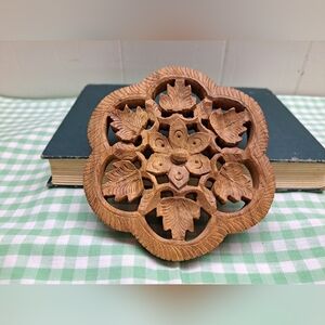 Vintage Handcrafted Wooden Floral Trivet